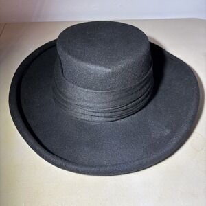 Vintage Bollman Hat Co 100% Black Wool Doeskin Felt Hat size small (21 3/4")